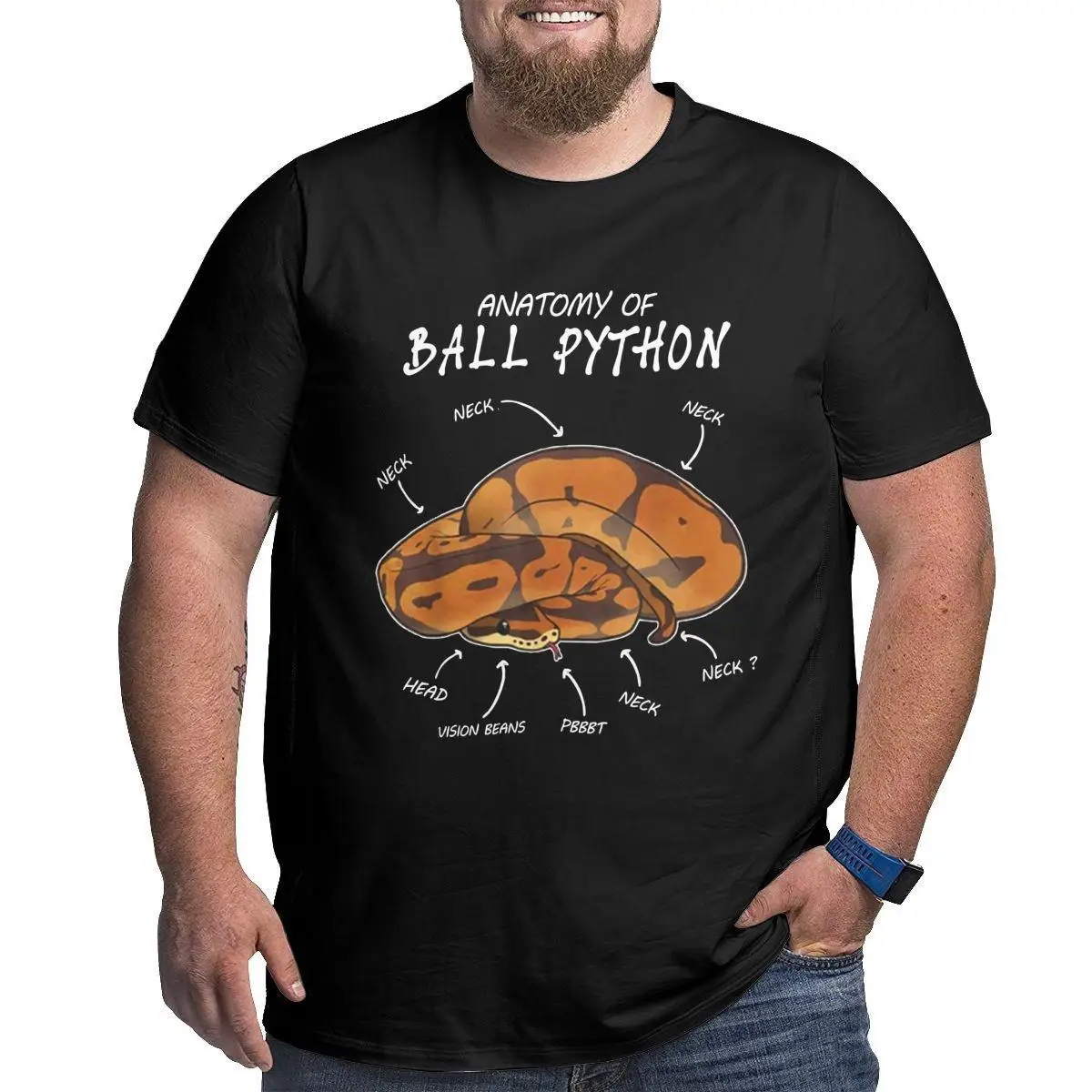 Men T-Shirts Anatomy Of A Ball Python Fun 100% Cotton Big Tall Tee Shirt Short Sleeve Snake T Shirt Round Neck Tops Plus Size