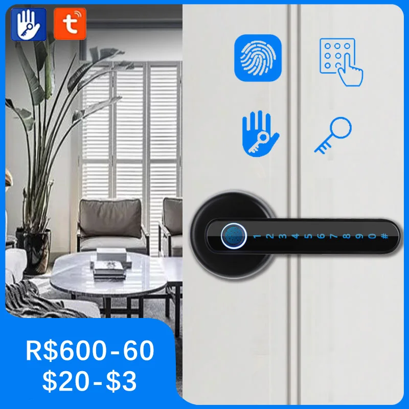 

Tuya Digital Electronic Lock Fingerprint Code Smart Unlock TTlock Biometric Door Locks Keyless Entry Door Knobs for Bedroom Home