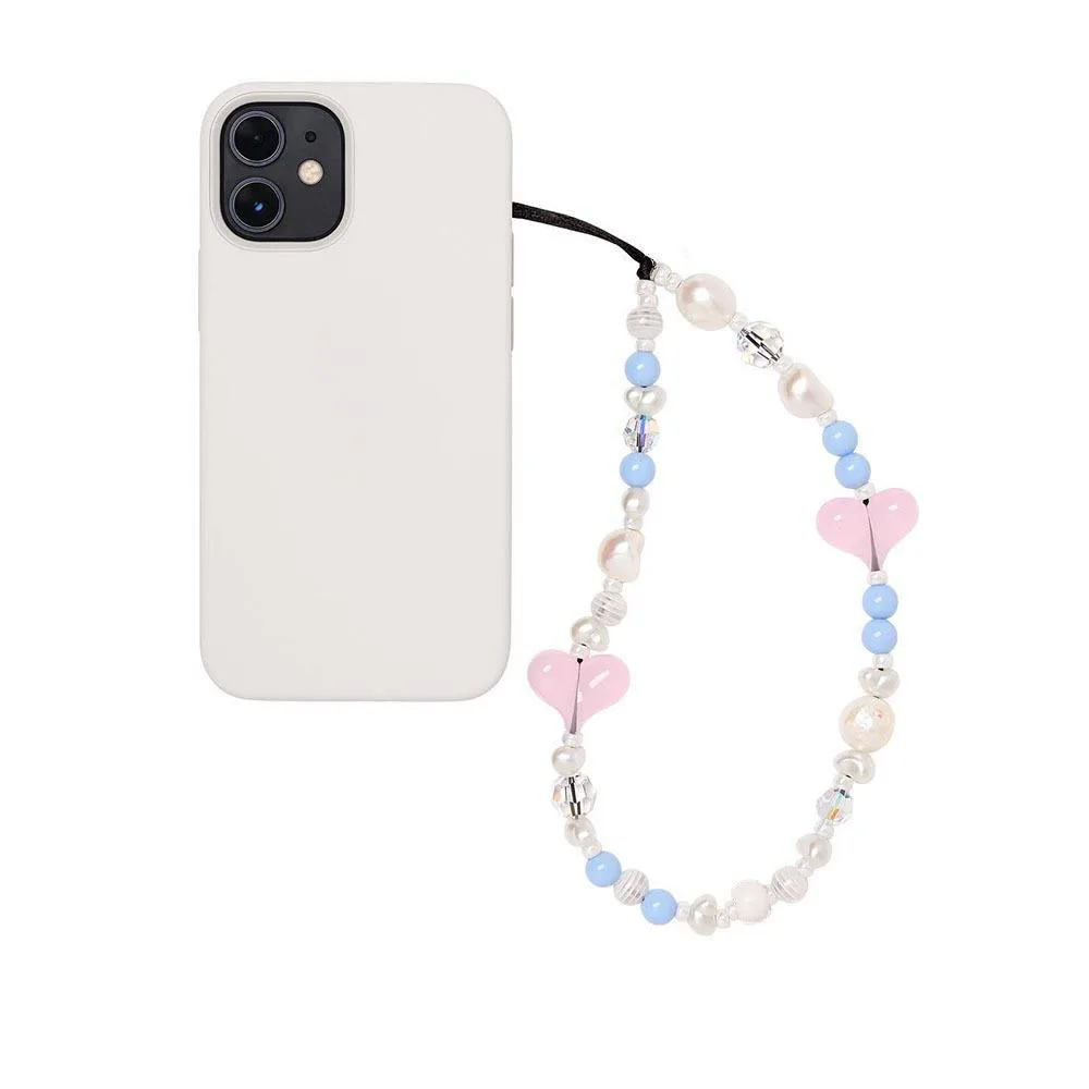 Simple Mobile Phone Chain Straps Charm Pink Bowknot Acrylic Imitation Pearl Phone Lanyard Anti-Lost Ladies Jewelry Accessories