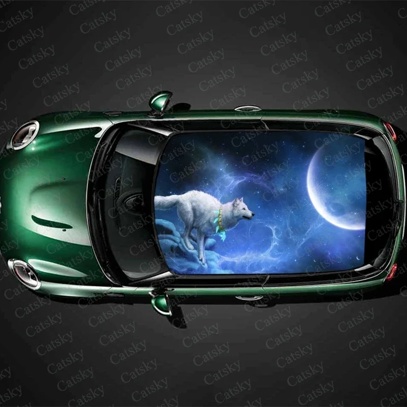 Автомобильные наклейки с волком и лесной анимацией декоративные на крышу