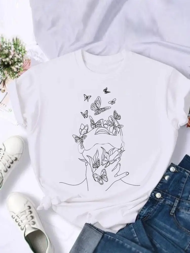 

Футболка женская с рисунком бабочки, Модный милый Повседневный Топ с коротким рукавом, мультяшный рисунок, на лето