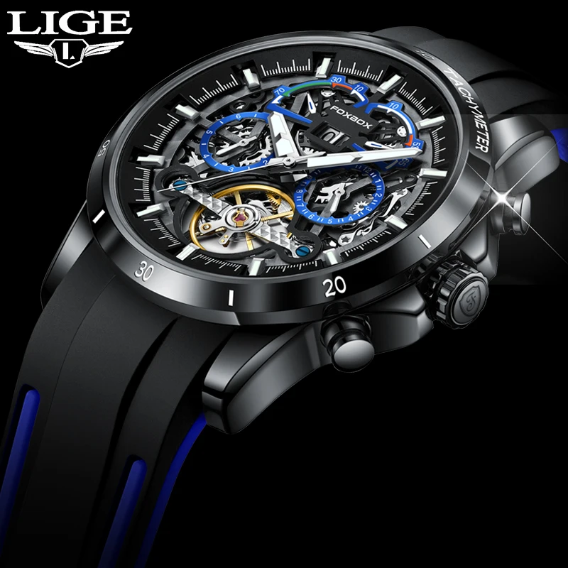 

LIGE Luxury Automatic Mechanical Mens Watches Luminous Silicone Strap Watch For Men Classic Business Man Wristwatch Reloj Hombre