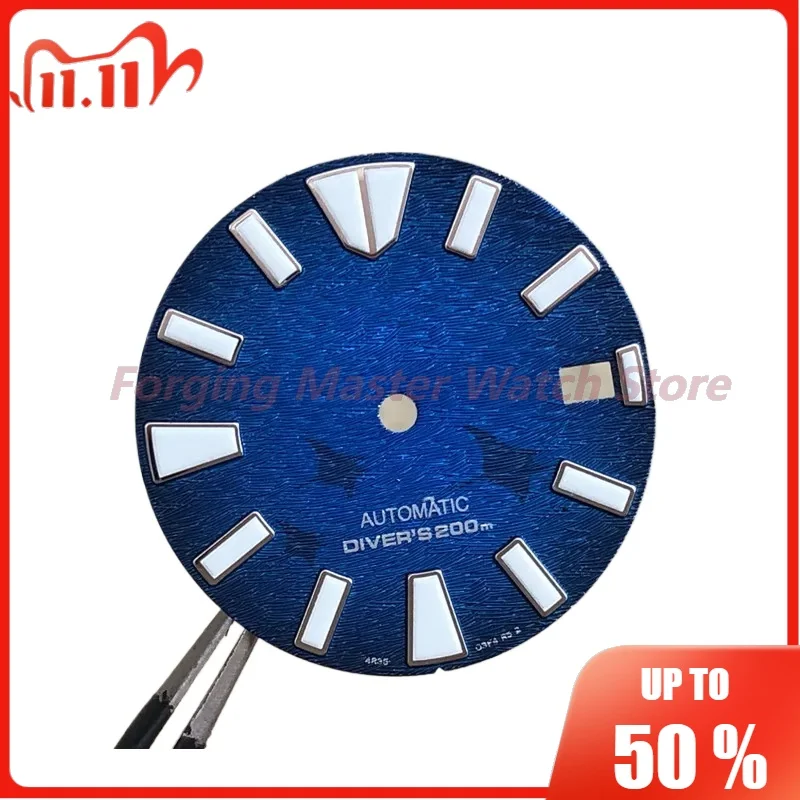 S16 NH35 циферблат с S-логотипом OEM Tuna и Manta Ray Blue Color подходит для движения NH35/36/4R/6R35