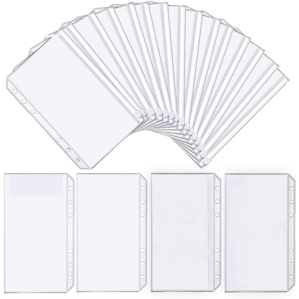

25Pc A6 Binder Pocket Transparent PVC 6 Hole Pocket Zip Folder Plastic Money Budget Envelope Card Document Loose-leaf Refill Bag