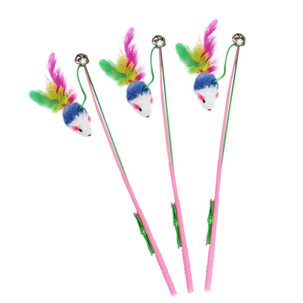 

5pcs Colorful Plush Mouse Pet Funny Toy Bell Stick Teaser Training Wand for Cats Kitten Accessories Toys