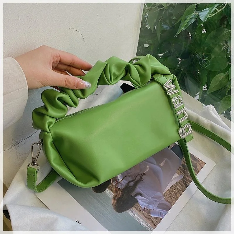 

Модные женские сумочки с рюшами и ручками, дизайнерские сумки на плечо с алмазными буквами, роскошная сумка через плечо из искусственной кожи, маленькие сумки-тоуты