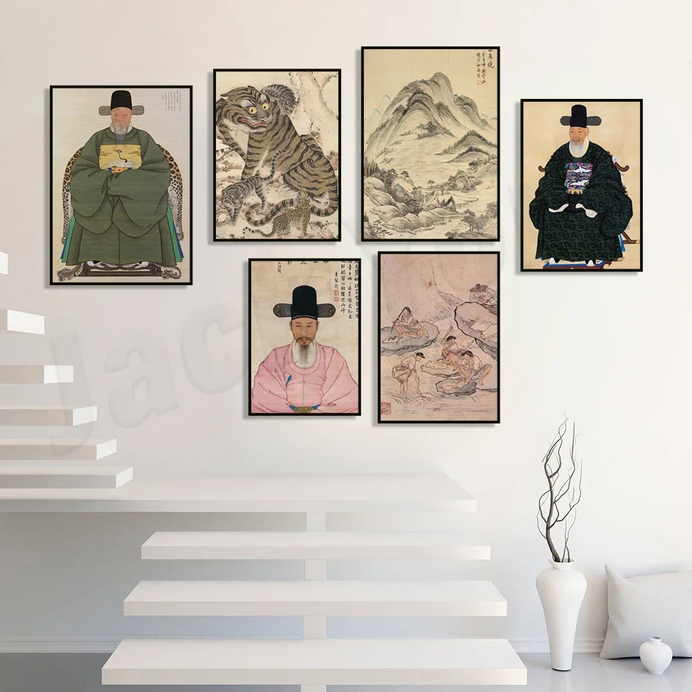 Korean Traditional Posters Antique Folk Art Huahu Kang Lo Portrait Congressman Lee Sung-won Asian
