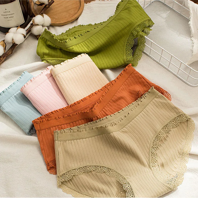 

Женское хлопковое нижнее белье, брифы, сексуальные кружевные трусики, бесшовные трусы со средней талией, милое женское нижнее белье