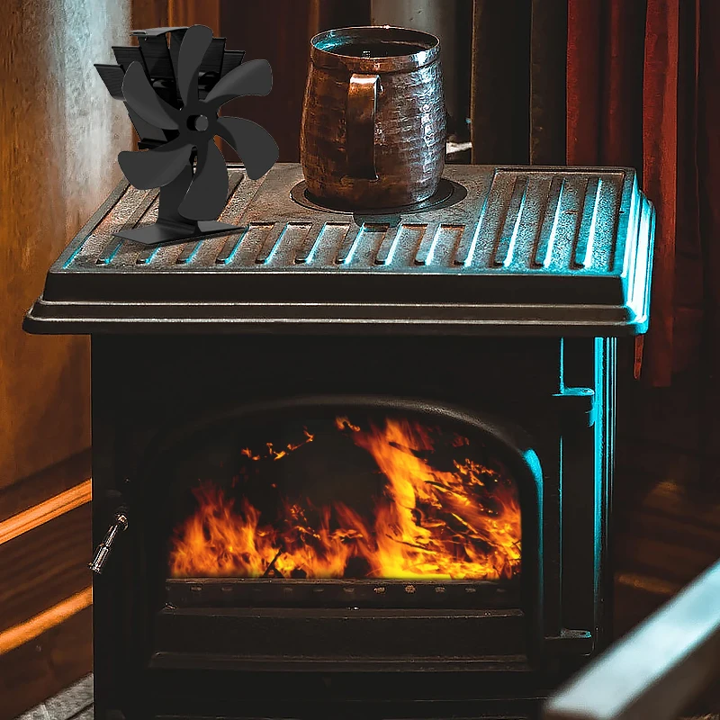 

6 Blades Heat Powered Stove Fan Black Fireplace Log Wood Burner Eco Friendly Quiet Fan Home Efficient Heat Distribution Fireplac