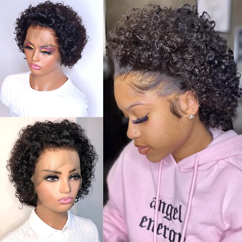 

Short Kinky Curly Lace Front Pixie Cut Bob Wigs Brazilian Human Hair Wigs 13x1Lace Wig For Black Women BabyHair PrePlucked Wig