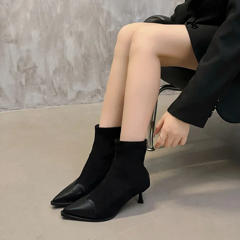 Winter New Style Pointed Toe Comfortable Stiletto Fashion Women's Boots Zipper Warm Suede Casual Non-slip Shoes