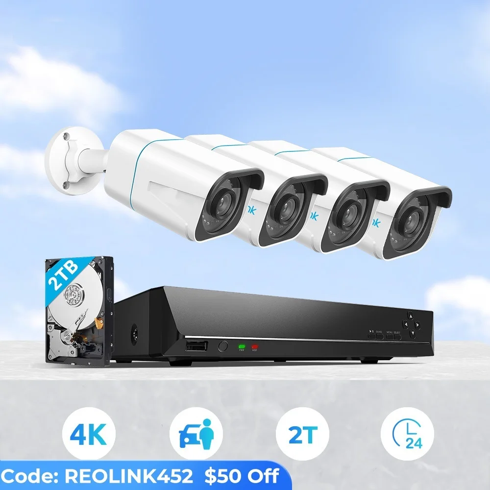 

Smart 4k Security Camera System PoE 24/7 Recording 2TB HDD Person/Vehicle Detection 8MP video recorder RLK8-810B4-A