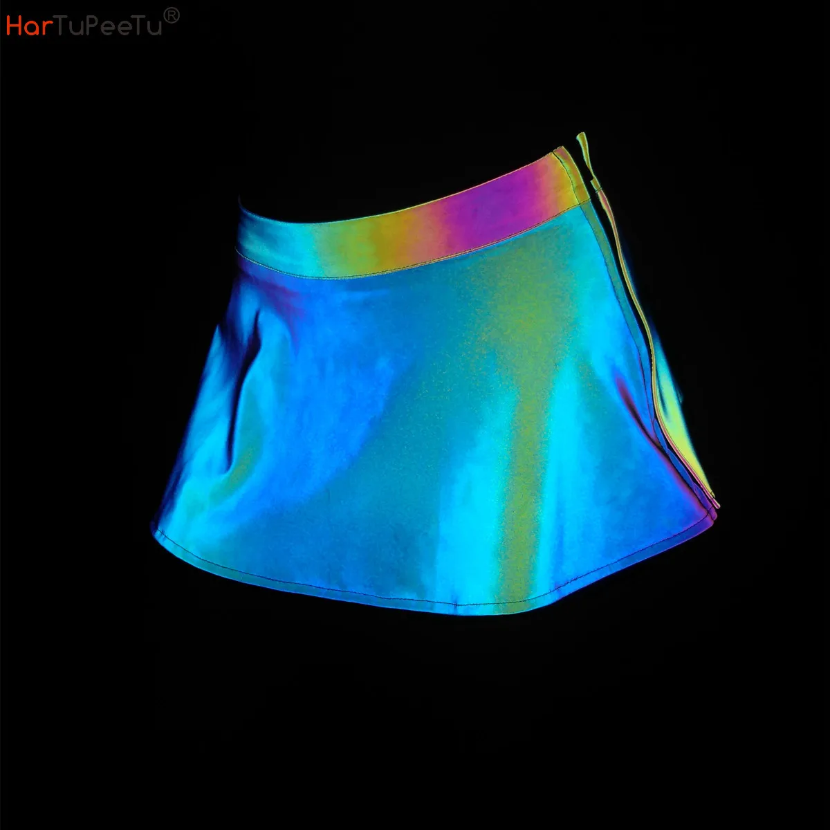 Colorful Reflective Skirt Sexy Nightclub Mini Skirts Side Zipper Girls Outdoor Sport Skater Hip Hop Bar Dance Wear Night Safe