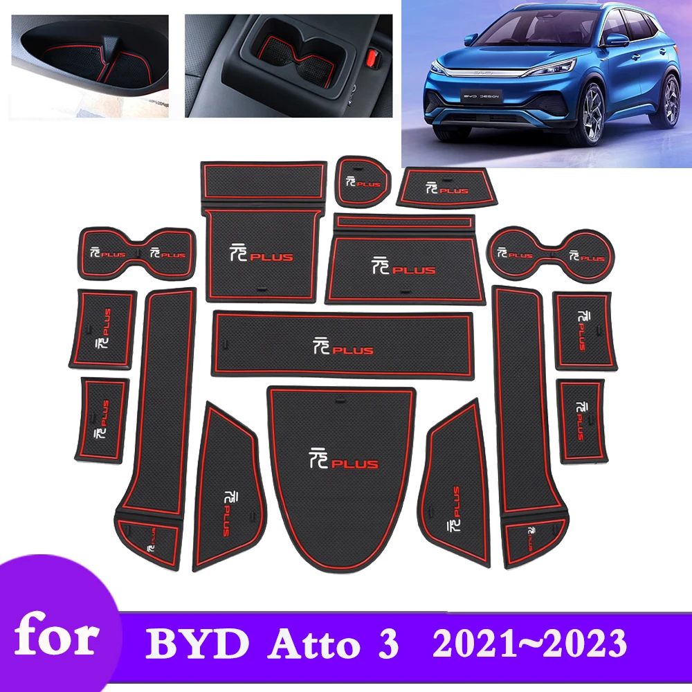 

Резиновый коврик для дверных канавков и чашек для BYD Atto 3 2021 2022 2023, противоскользящая Подушка, подставка под ворота, Стильные наклейки, аксессуары