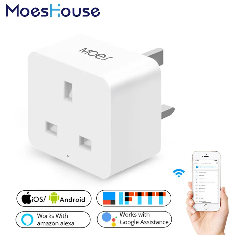 

MoesHouse UK WiFi Smart Socket Power Plug Outlet Mobile APP Remote Control Works with Alexa Google Home No Hub Required