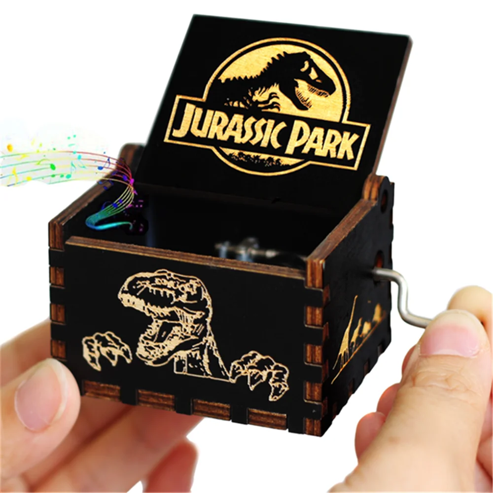 

Wooden Hand Cranked Musical Box Jurassic Park Music Box Antique Carved Dinosaur Theme Kid's Toys Children's Day Birthday Gifts