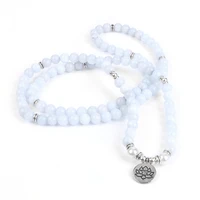 women bracelet natural stone bracelet beads aquamarin with lotus charm yoga bracelet 108 mala necklace for men women