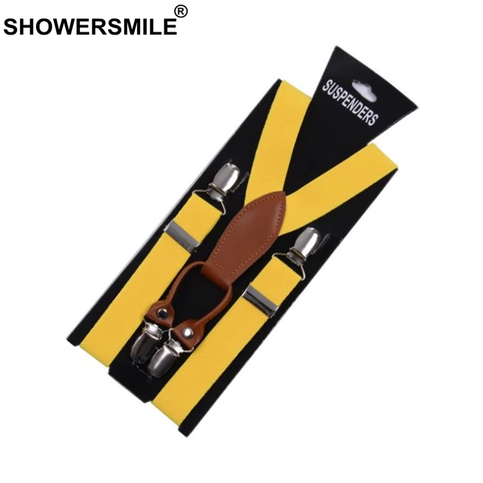 Подтяжки SHOWERSMILE женские, кожаные, с 4 зажимами, желтые, женские подтяжки, подтяжки для брюк, для взрослых