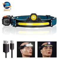 drop shipping xpgcob led head lamp new sensor headlamp with built in battery flashlight usb rechargeable 6 modes head torch