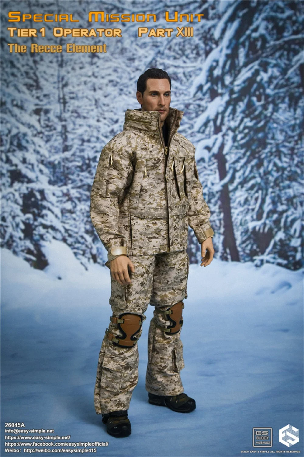 

Easy&Simple ES 26045A 1/6 Special Mission Unit Tier Operator Part XIII Recce Element Winter Snow Combat Uniform Dress Suit Model