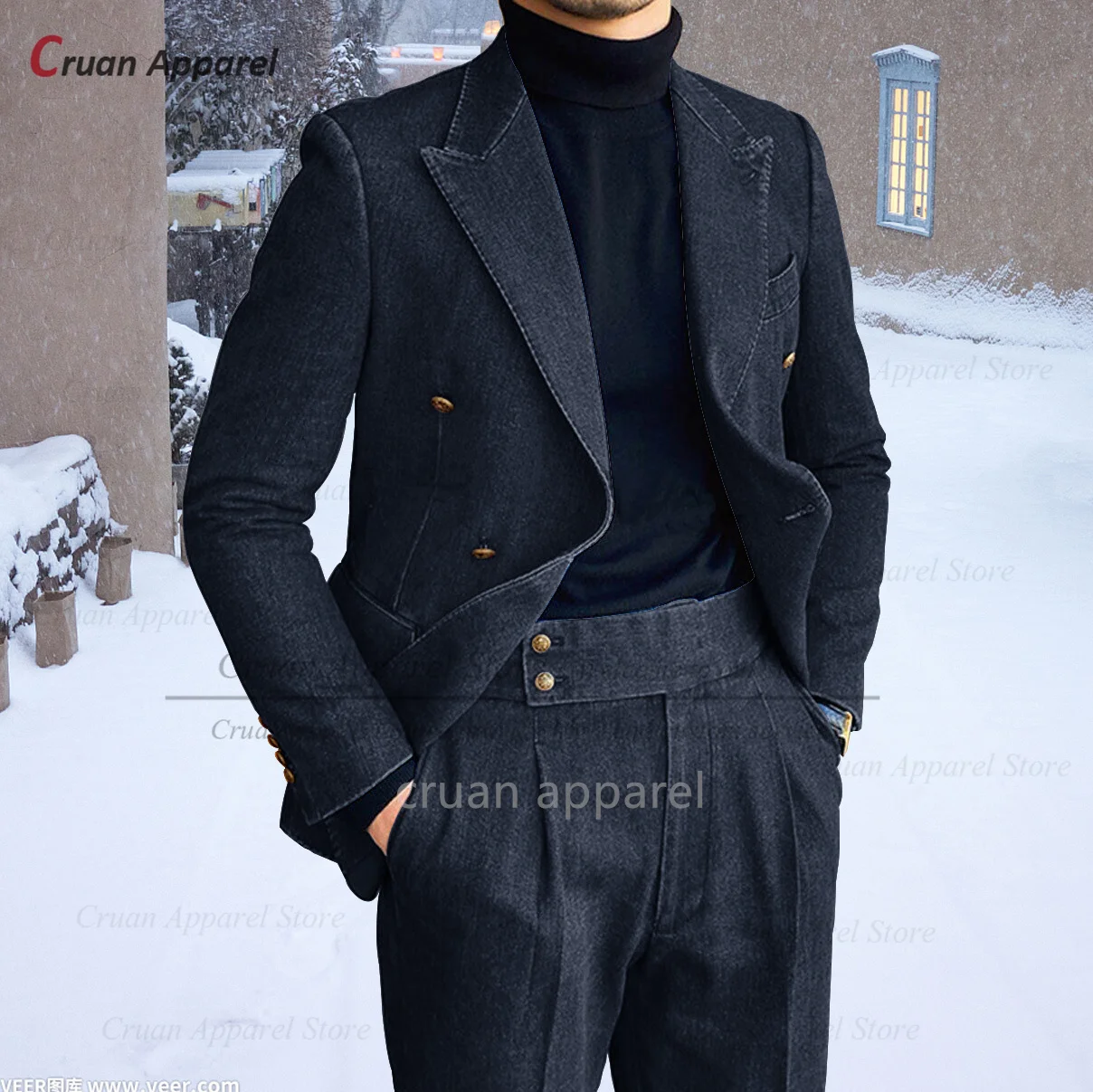 Новейшие комплекты костюмов из джинсовой ткани для мужчин повседневная модная