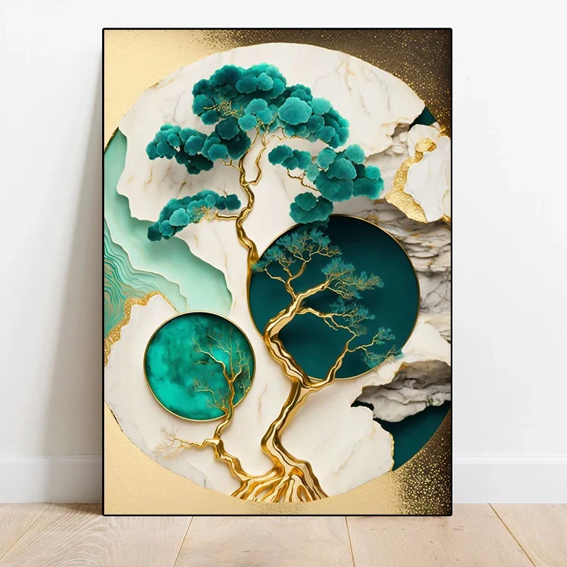 Абстрактная природа Kintsugi постер волк бонсай дерево черепаха нефритовая сова