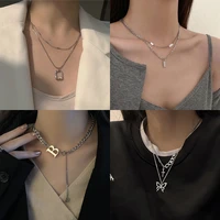 retro design double layer necklace female new stainless steel choker necklace ins hip hop clavicle chain luxury women jewelry