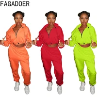 fagadoer fashion streetwear two piece sets women hooded zipper crop top pocket cargo pants stracksuits 2022 new casual outfits