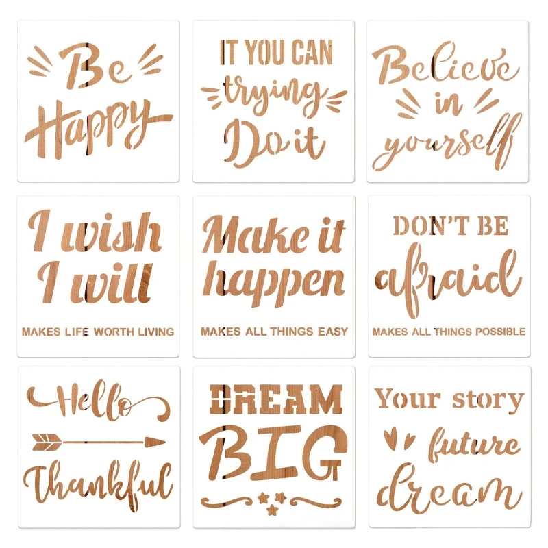 

9Pcs Hollow-out Word Stencils for Kid Student Drawing Reusable PET Templates