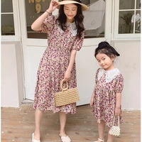 2022 summer mother daughter clothes mom baby mommy and me chiffon short sleeve floral dress girls women family matching outfits