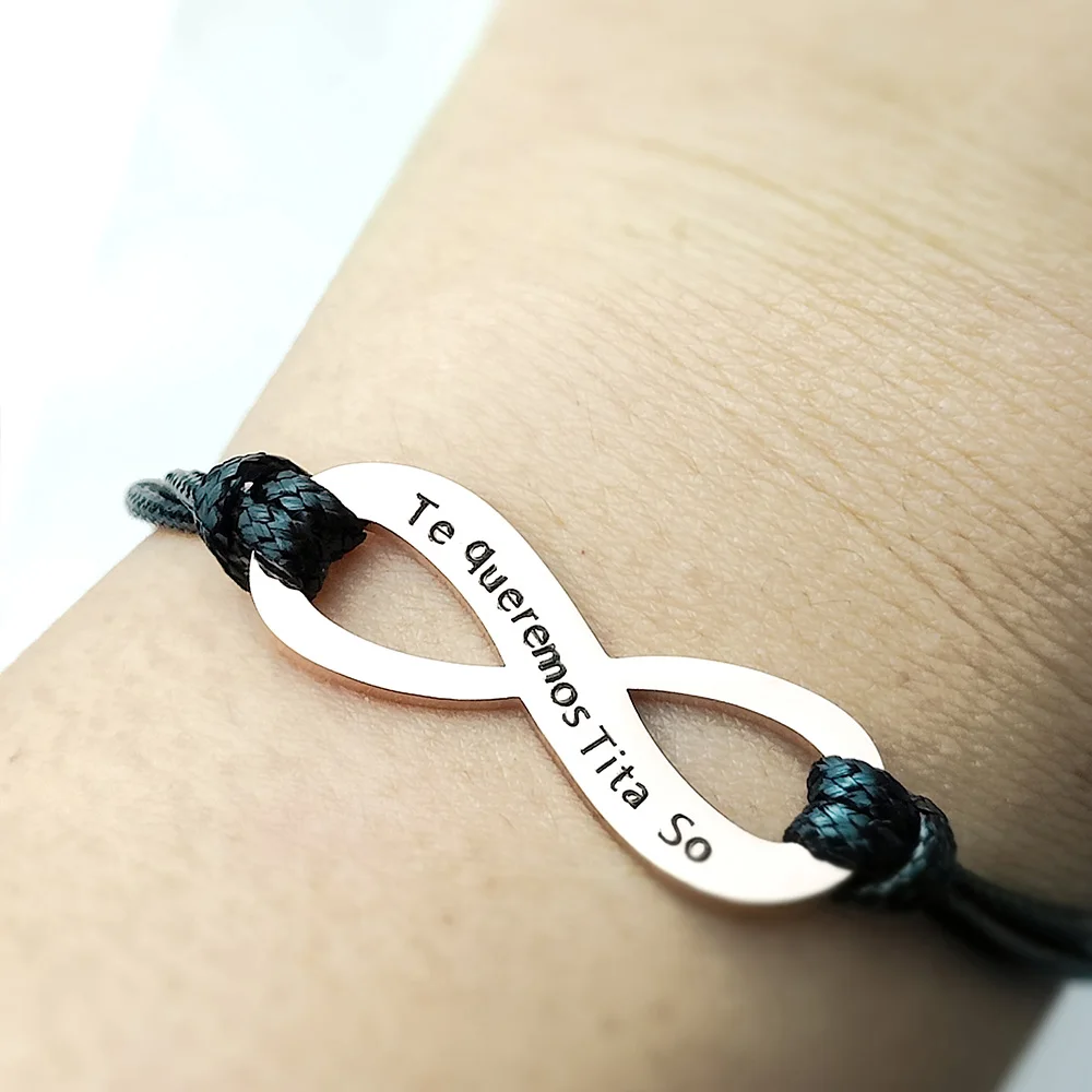 

Custom Name Bracelet Adjustable Stainless Steel Personality Infinity Bracelet Ladies Fashion Jewelry Gift Wax Line Bracelet