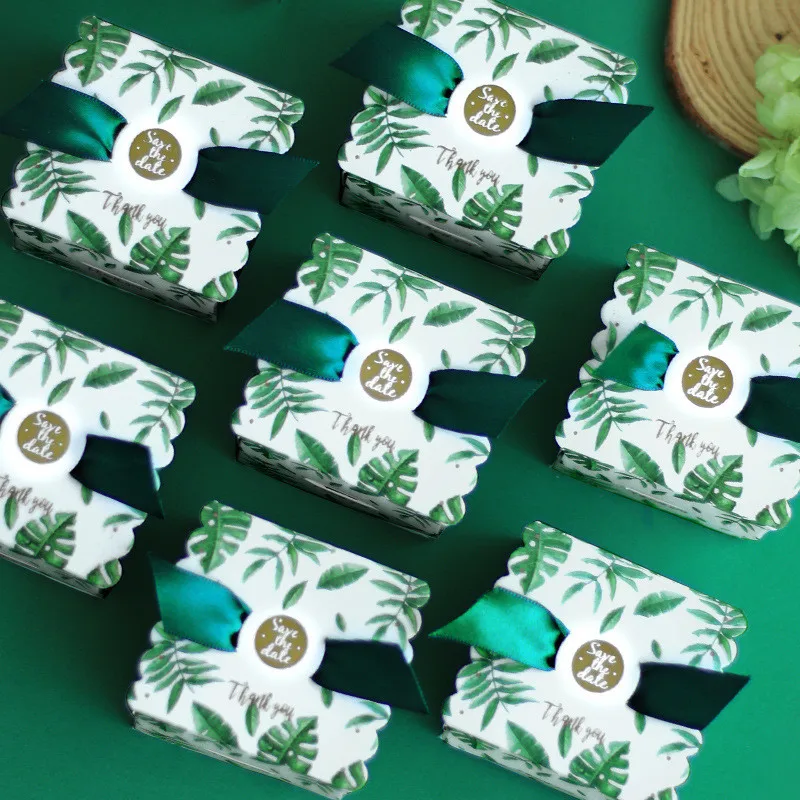 

50/100 шт., подарочная картонная коробка с зелеными крыльями