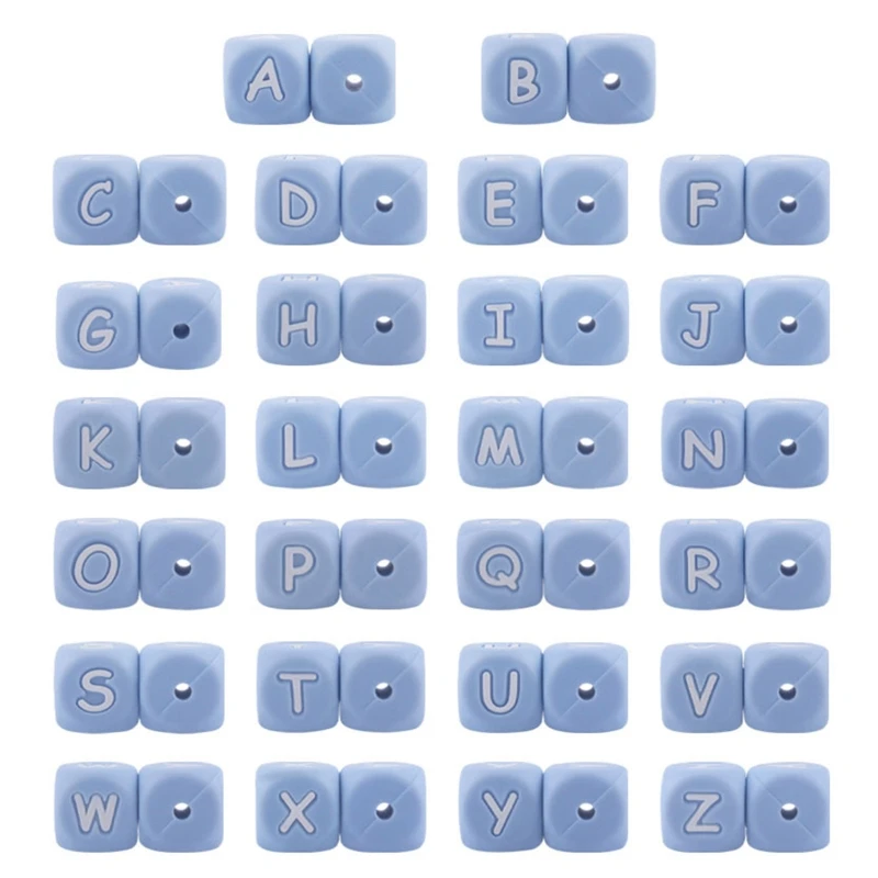 

10Pcs Silicone Letter Beads Blue Cube Bead Name Pacifier Clip DIY Accessories Dropshipping