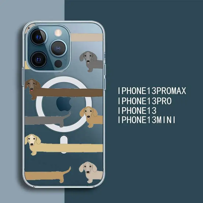 

Animal Dachshund Doberman dog Phone Case Transparent Magsafe Magnetic Magnet For iPhone 13 12 11 Pro Max Mini Wireless Charging