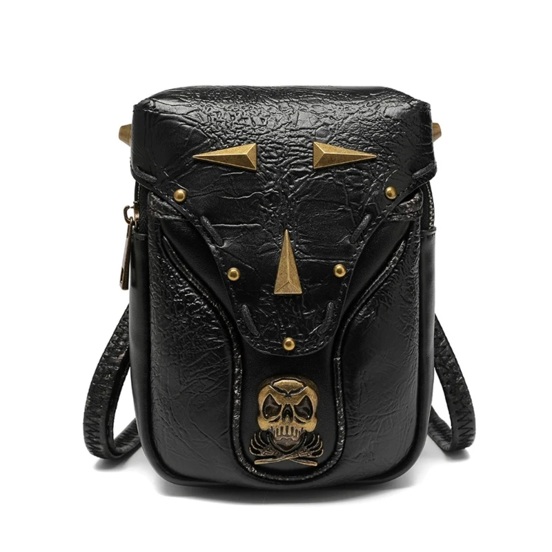 

Punk Skull Motorcycle Bag for Women PU Leather Shoulder Waist Bag Cell Phone Bag 066F