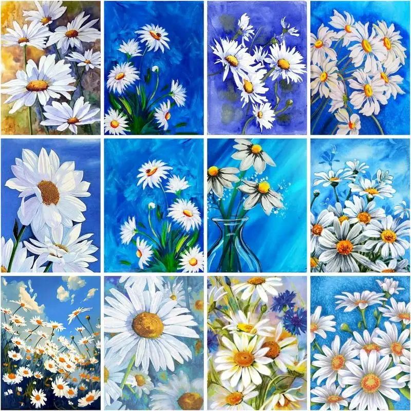 

CHENISTORY Pictures By Number White Daisy Handpainted Kits Drawing Canvas Oil Painting By Number Flower Home Decor