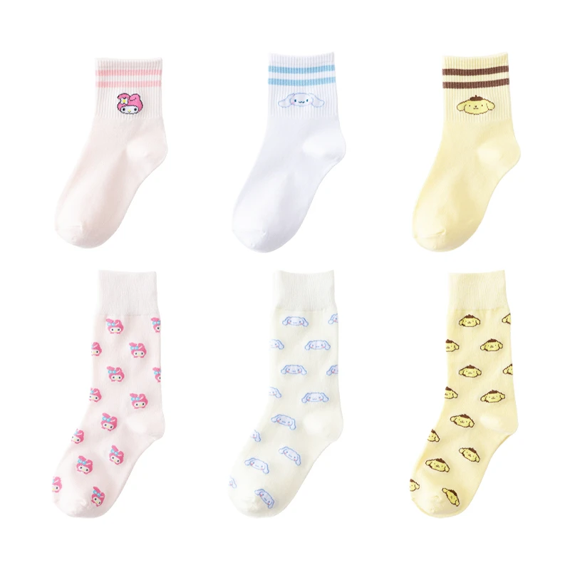 

Kawaii Sanrio MyMelody Socks Cinnamoroll PomPomPurin Cute Cartoon Student Girl Children's Summer Mid Tube Thin Bottoming Socks