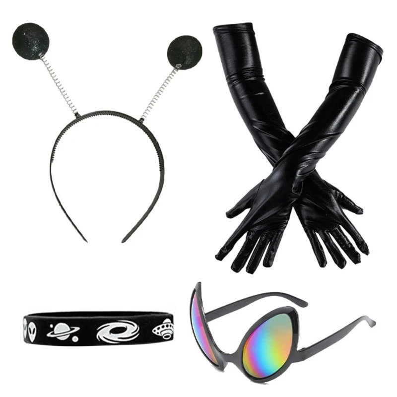 

Halloween Party Alien Sunglasses Gloves Bangle Adult Photoshoot Hairband with Bouncing Ball Decor Bouncing Hair Hoop