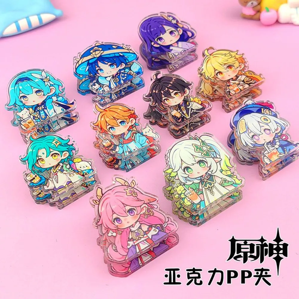 20Pc/Set Anime Genshin Impact Balladeer Yae Miko Cute PP Binder Clip Clamp File Index Photo Stationery Storage Gifts Girls
