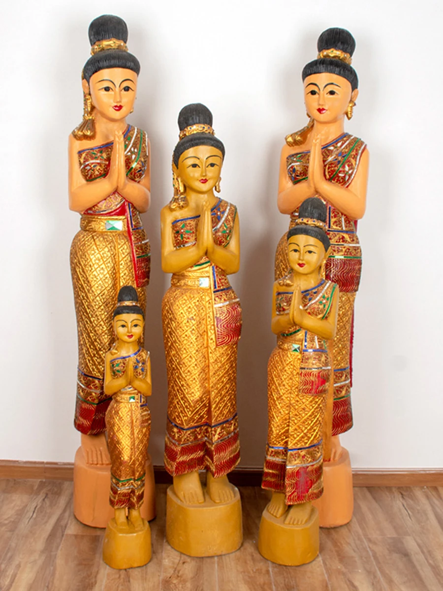 

Door Boy Southeast Asian Style Restaurant Thai Character Wood Carving Decorations Buddha Statue Floor Ornaments