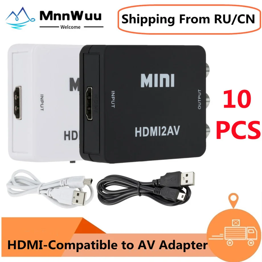 

10 PCS HDMI-compatible TO AV Adapter HD To RCA AV/CVSB L/R Video Support NTSC PAL HDMI2AV Video Converter HD Video Converter Box