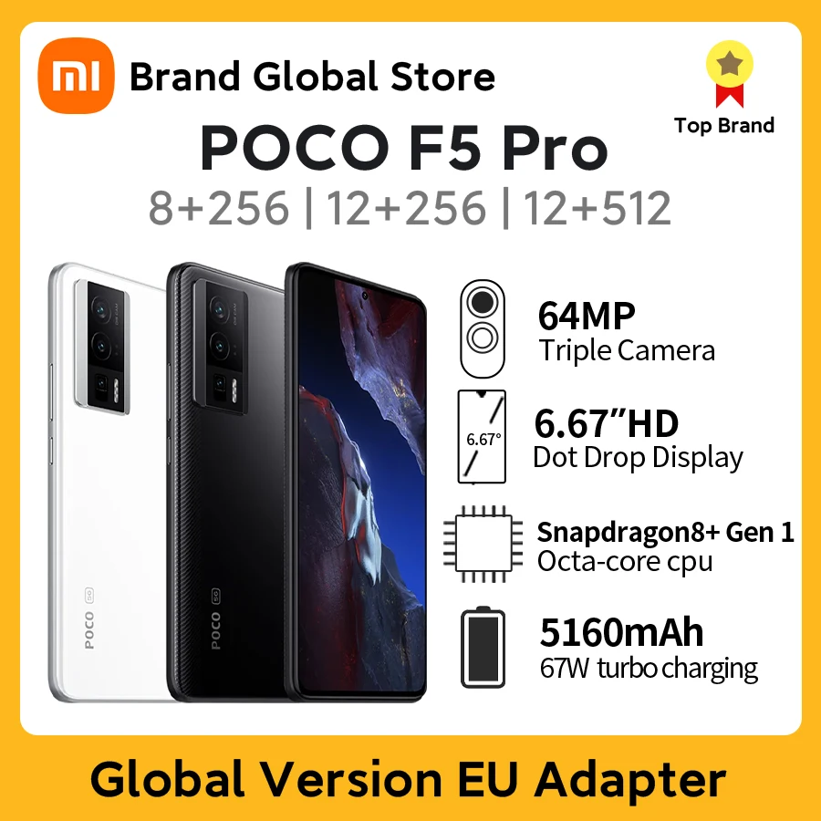 

POCO F5 Pro 5G Smartphone Snapdragon 8+ Gen 1 256GB/512GB Cell Phones WQHD+120Hz AMOLED 64MP Camera 67W 5160mAh NFC Cellphones