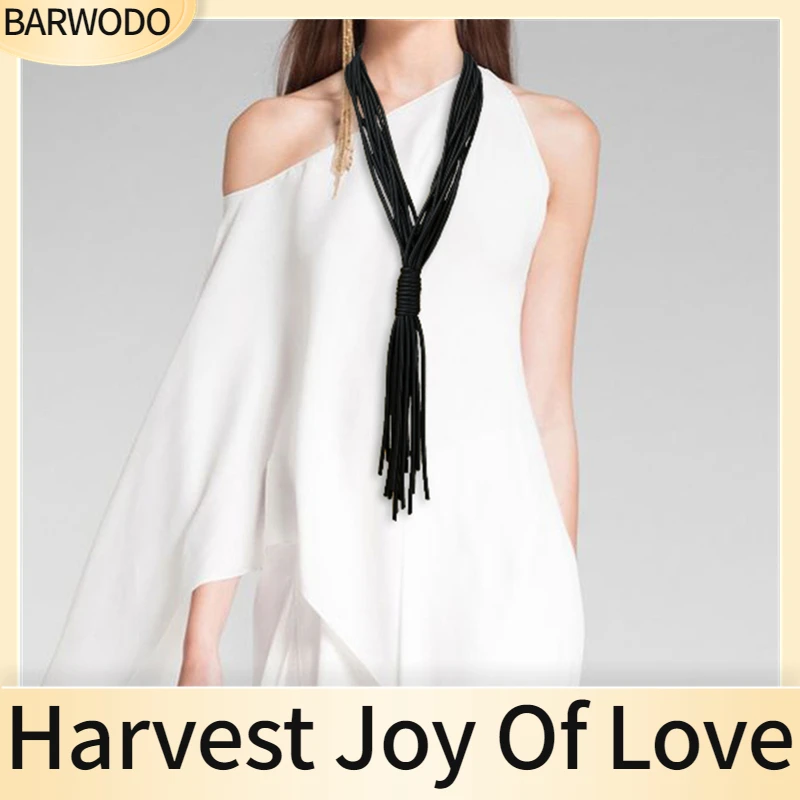 

BARWODO Long Tassel Necklaces For Women Handmade Sweater Rubber Rope Chains Multilayer Clothes Jewelry Choker Pendants Necklace