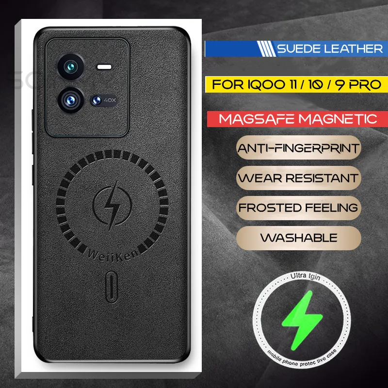 

For Magsafe Magnetic Wireless Charging Case For IQOO 11 Pro 10 9 8 Pro Magsafing Funda Premium Leather Magnetic Shockproof Coque