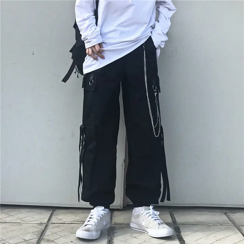 Комплект ARENS Techwear мужской в стиле панк черные брюки-карго рубашка с длинным