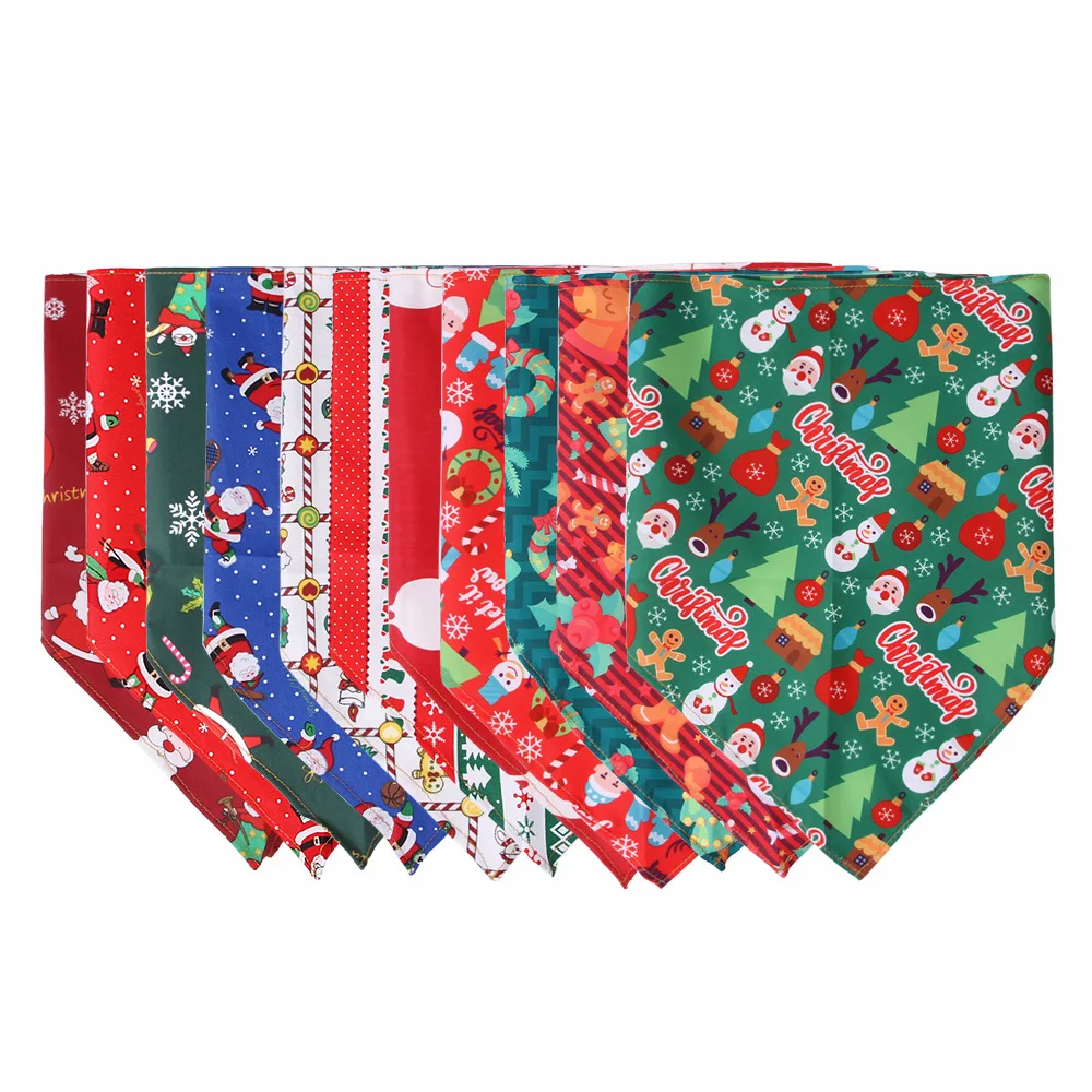 

2022 Christmas New Products 11 Kinds of Optional Pet Dress Polyester Saliva Towel Cat Holiday Triangle Scarf Christmas Supplies