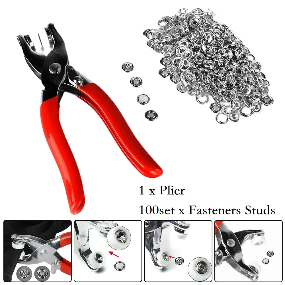 

1Pc 9.5mm Five-jaw Buckle Plier W/ 100* Metal Fasteners Studs Hand Tool Accessories For Key Chains T-shirts Jeans Handbag