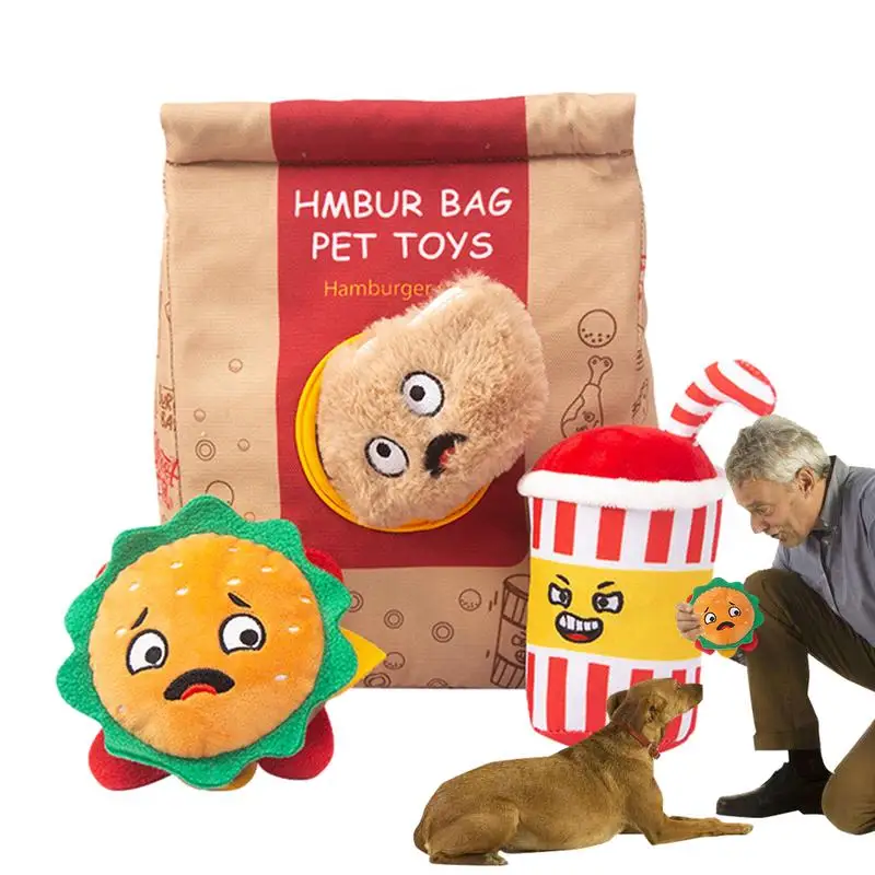 

Плюшевые игрушки-прорезыватели для щенка, мягкие игрушки для жевания, интерактивные жевательные игрушки в форме пакета для еды, мягкие игрушки для прорезывания зубов