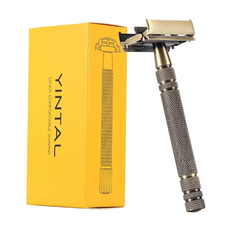 

YINTAL 100% Brass 11.3 CM Nostalgic Long Handle Butterfly Open Double Edge Safety Razor Men's Manual Shaving Razors