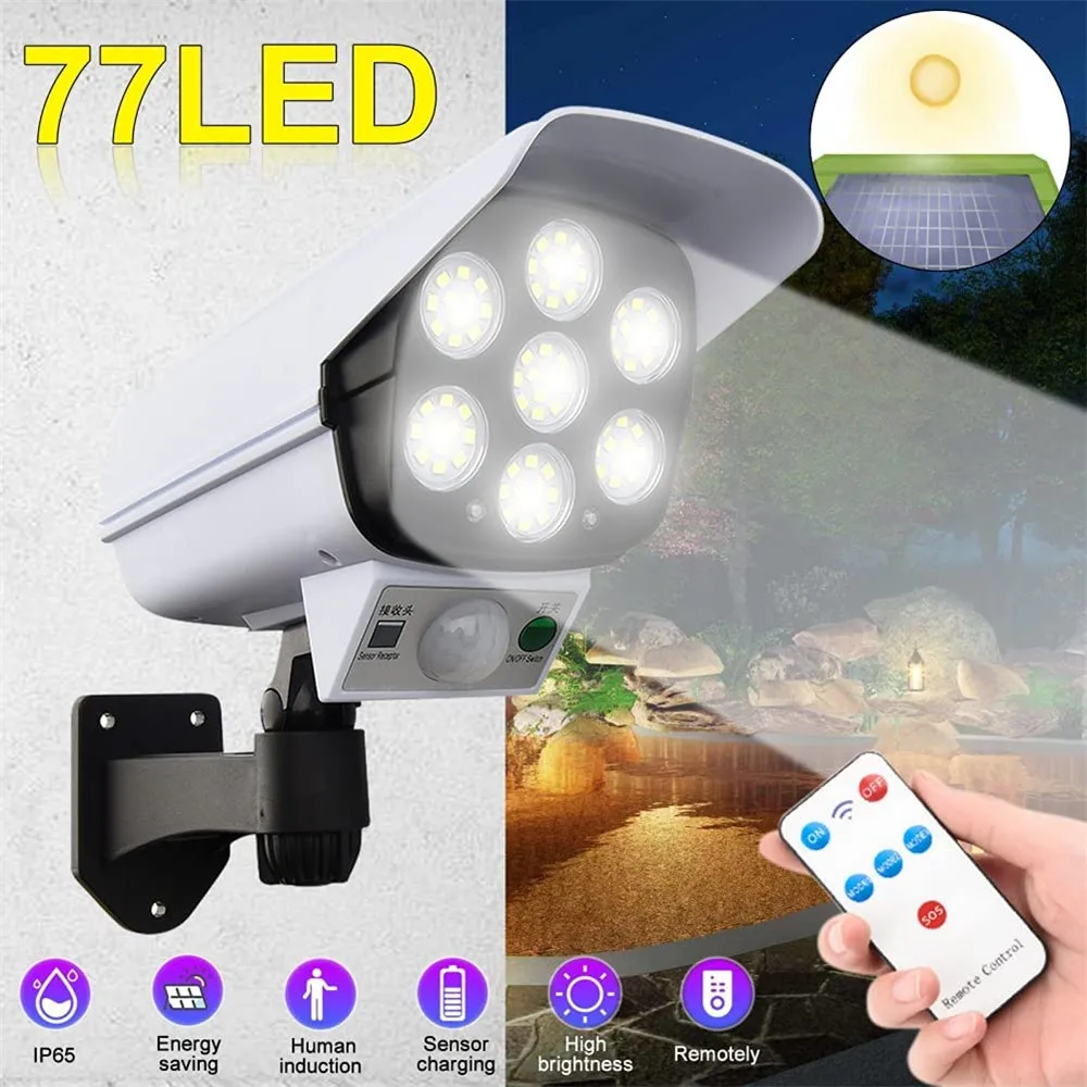 77 LED Solar Street Light Monitoring Lamp Fake Camera Body Induction Wall Lamp Outdoor IP66 Waterproof Motion Sensor Wall Light images - 1